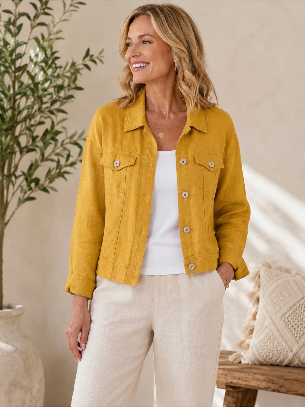 J. Jill Love Linen Mustard Yellow Linen Jacket Women’s XL Button Front NWOT